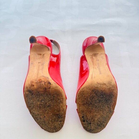 Vintage Manolo Blahnik Red Patent Leather Slingback Heels - Picture 7 of 7